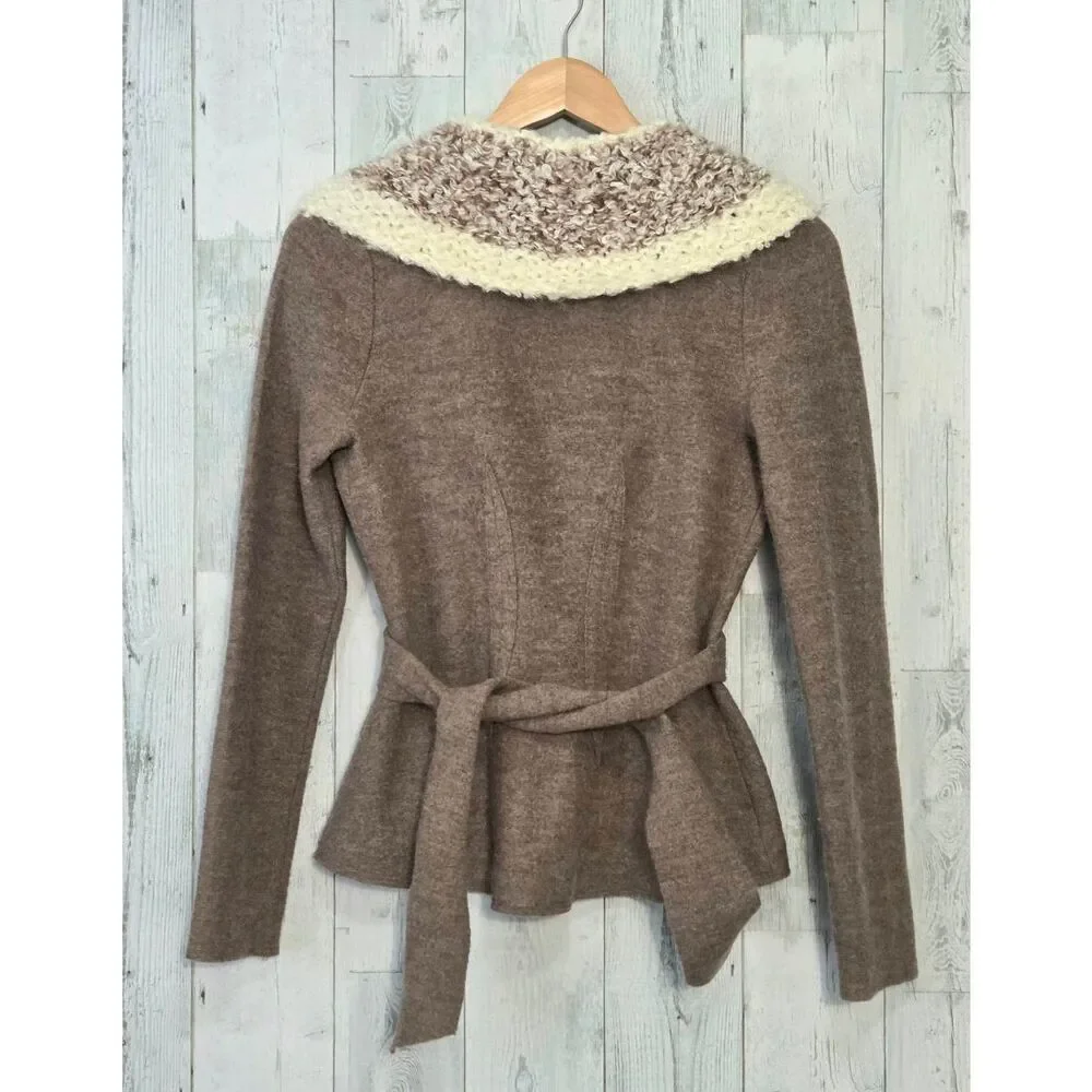 Rosie Neira Retro Y2K Wool Tie Waist Shawl Neck Cardigan Sz. XS